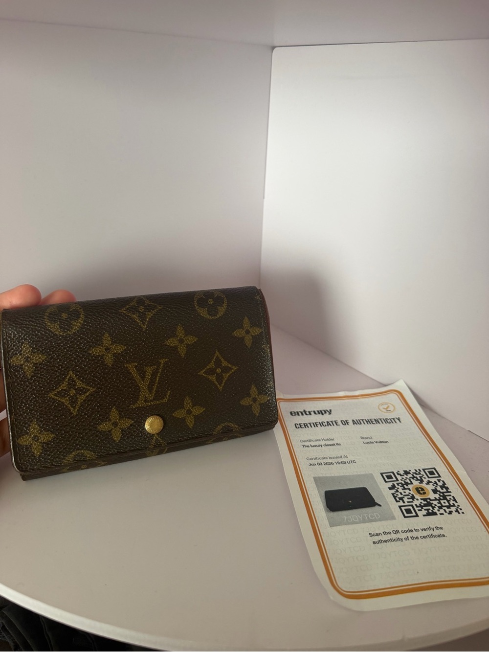 Pre-Owned Porte-Monnaie Viet Tresor monogram Bi-fold wallet Brown Leather w/ COA